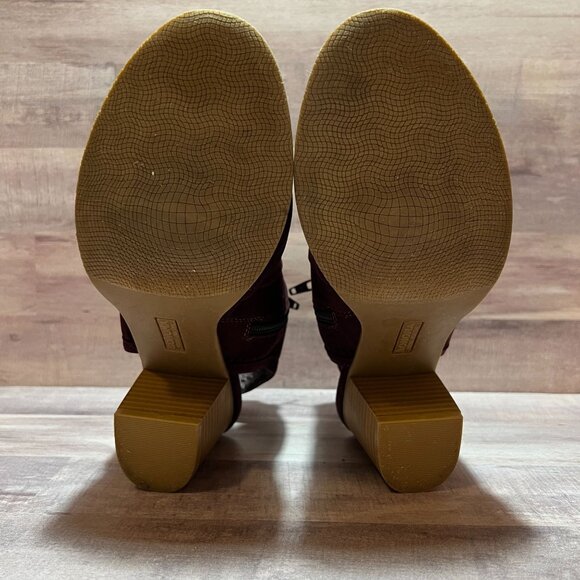 Sonoma Chic Stylish Burgundy Peep Toe Ankle Boots with Block Heel 6.5M Textile - Picture 10 of 11